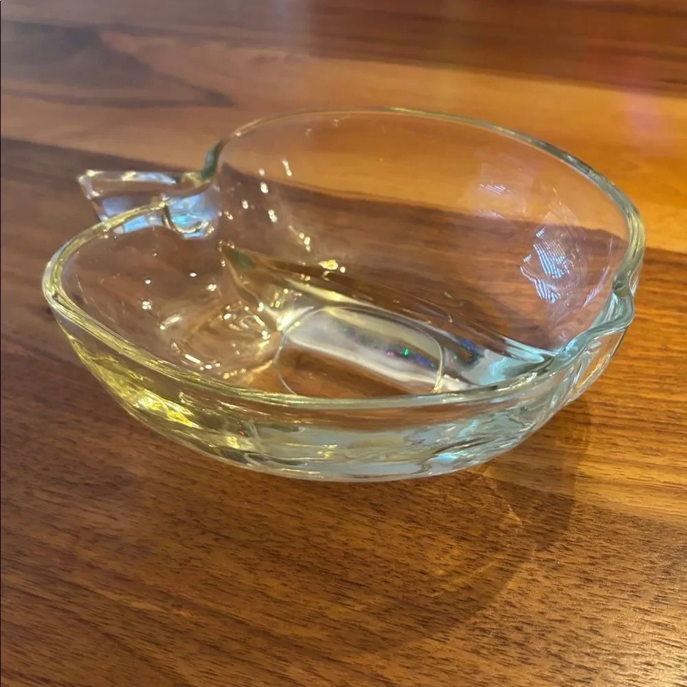 Glass Apple Candy Trinket Dish With Two Compartments 6”
